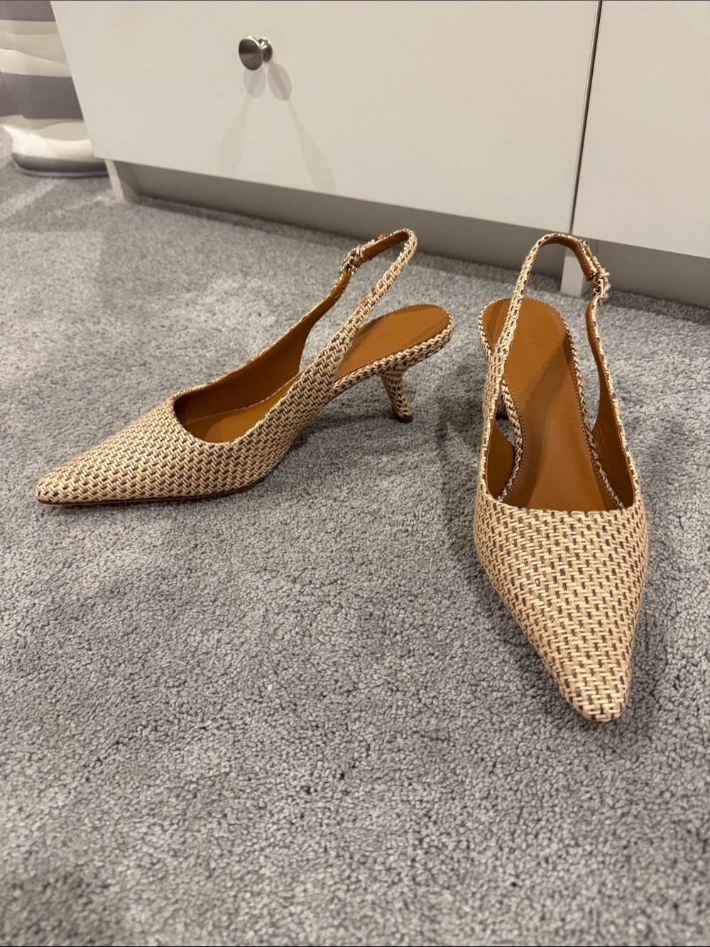 J. McLaughlin Cassidy Beige Woven Pointed-Toe Slingback Heels